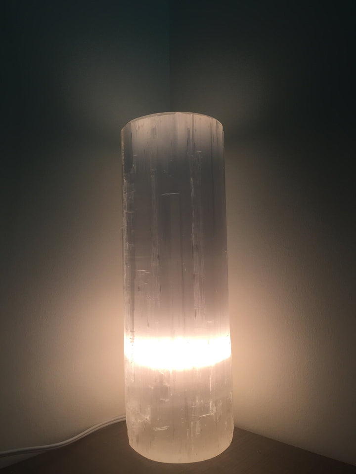 Selenite Crystal Flat Top Lamp