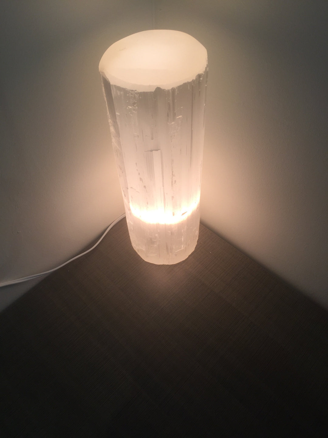 Selenite Crystal Flat Top Lamp